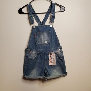 NWT Levis Girls Size 8 Reg Denim Short Overalls Denim Jean Youth Shortalls